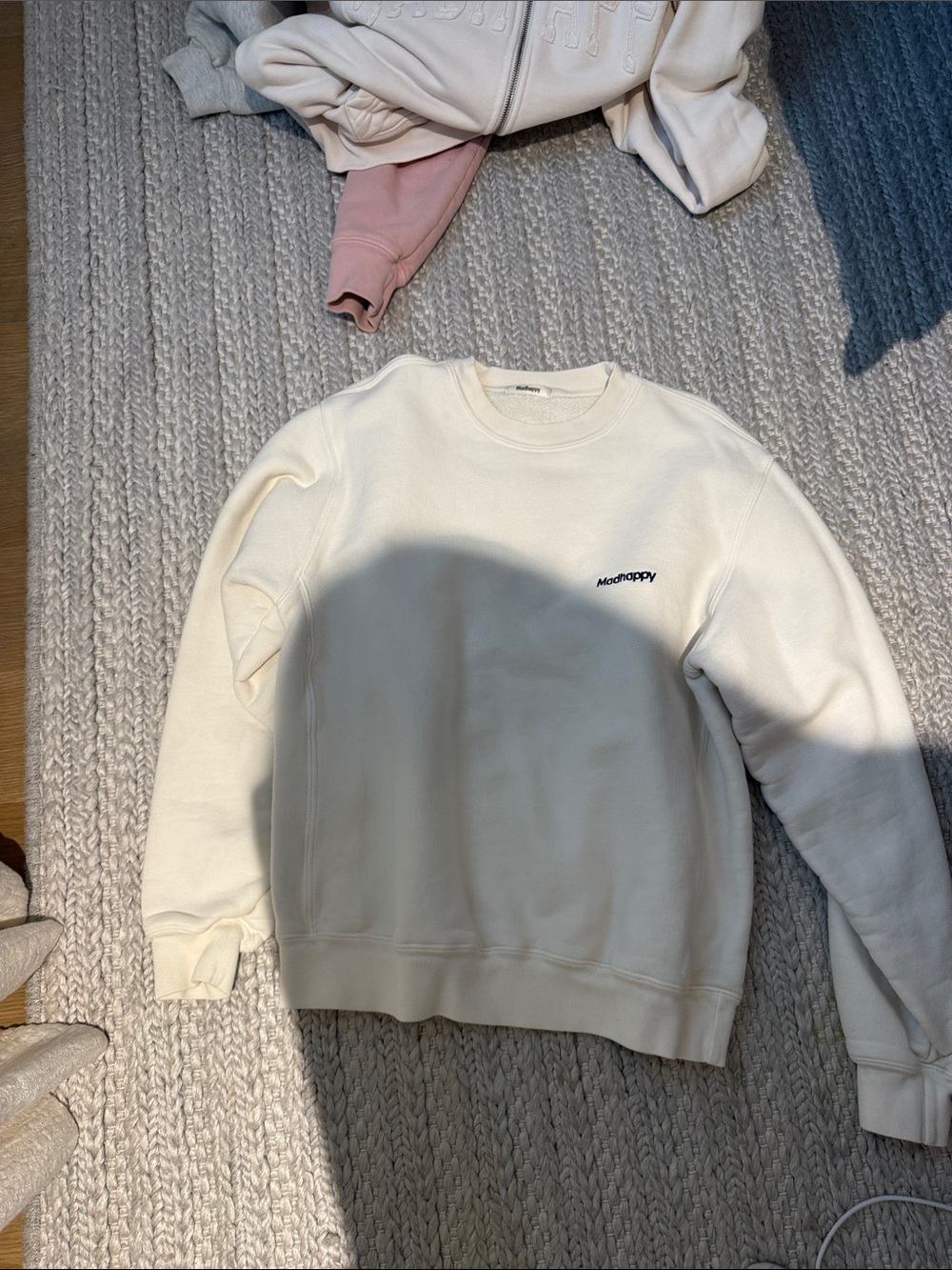 Madhappy Men's Ivory Crewneck Sweatshirt with Small Chest Logo